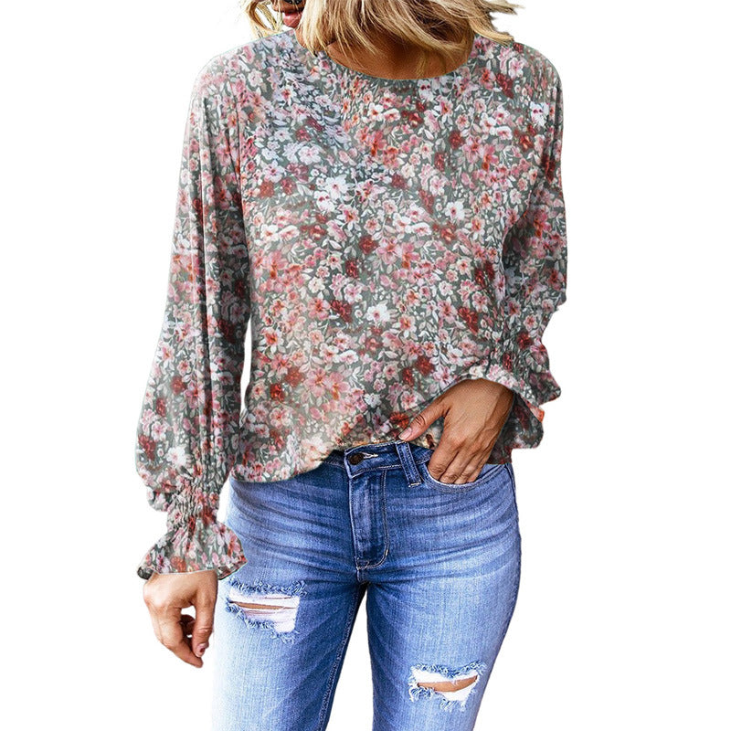 Floral Bishop Sleeves Women's Top