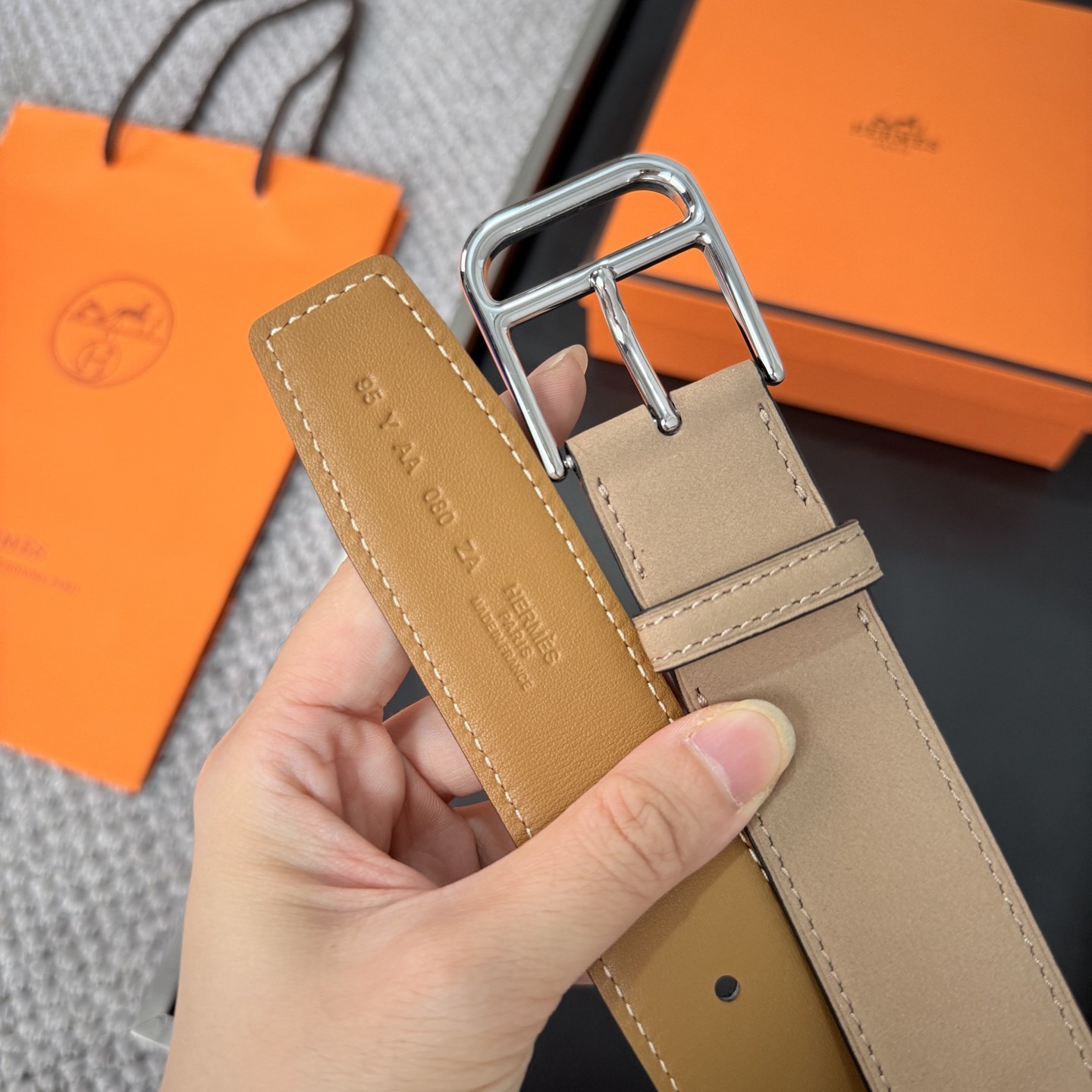 Hermès BoxTogo calfskin double-sided belt 3.2CM wide