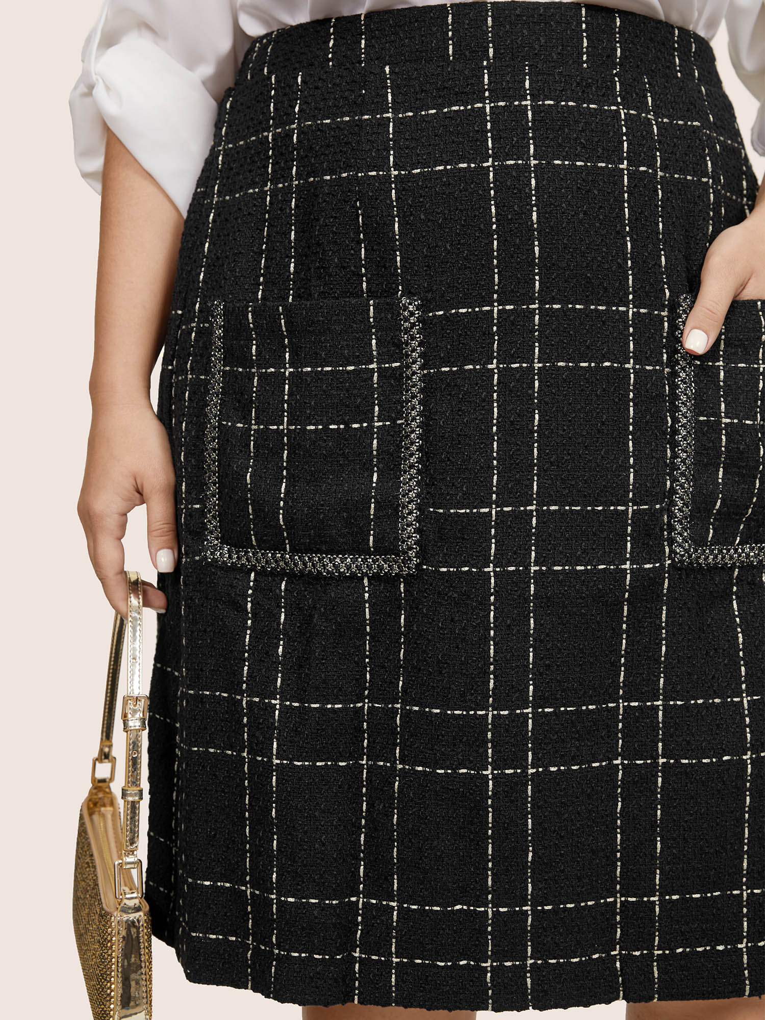 Plaid Patched Pocket Stitch Skirt