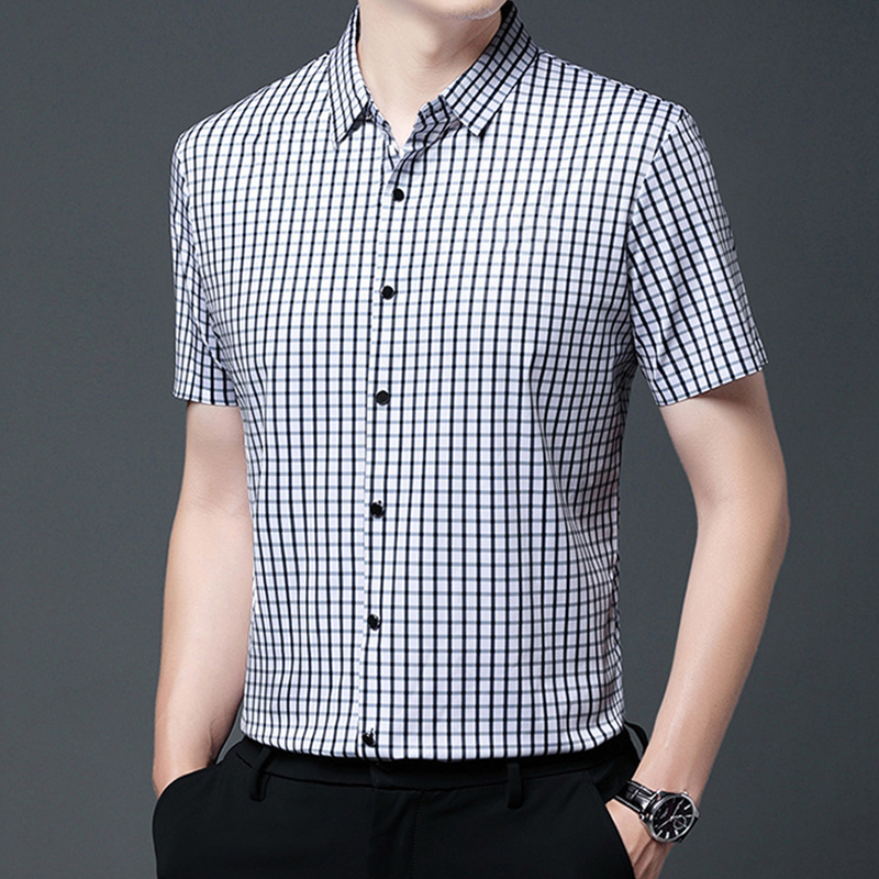 Men's Business Casual Short Sleeve Plaid Shirt