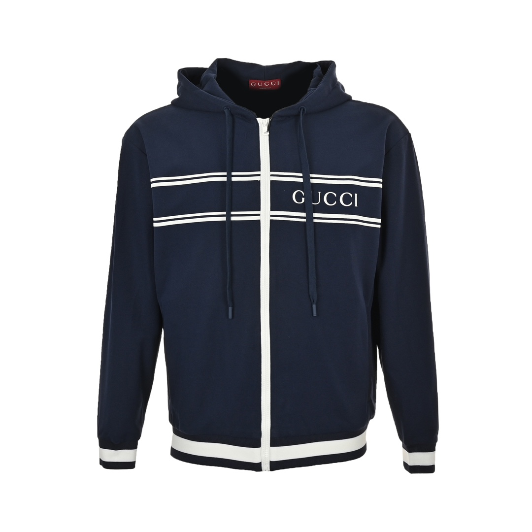 Gucci 24Fw striped lettering laminated zip-up hooded jacket
