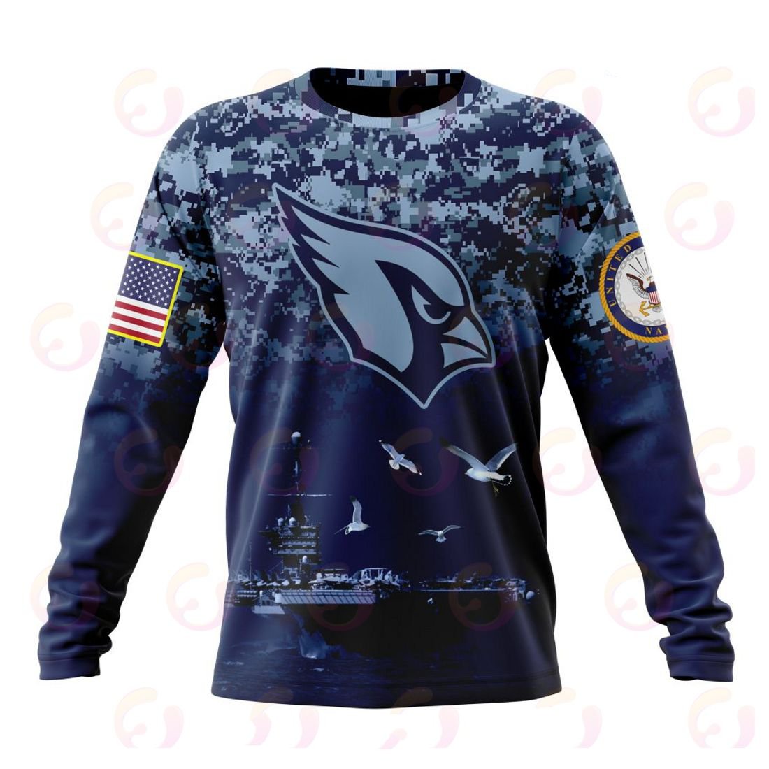 ARIZONA CARDINALS 3D HOODIE HONOR US NAVY VETERANS