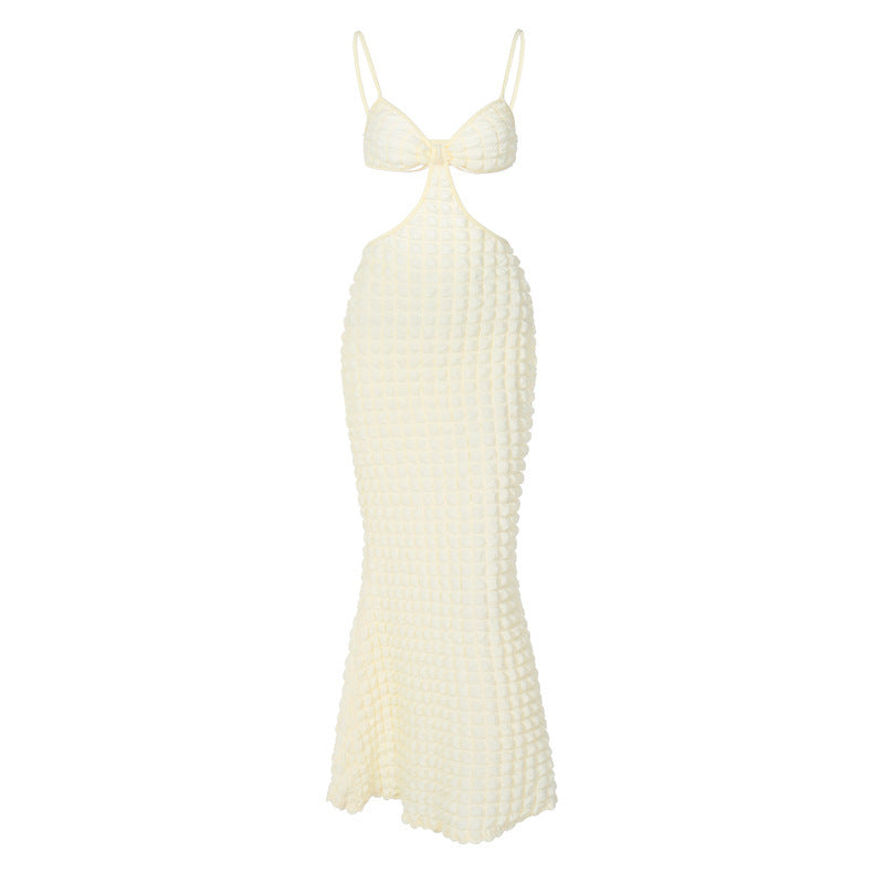 Elegant Hollow Suspender Slim Fit Long Dress in Pure Design