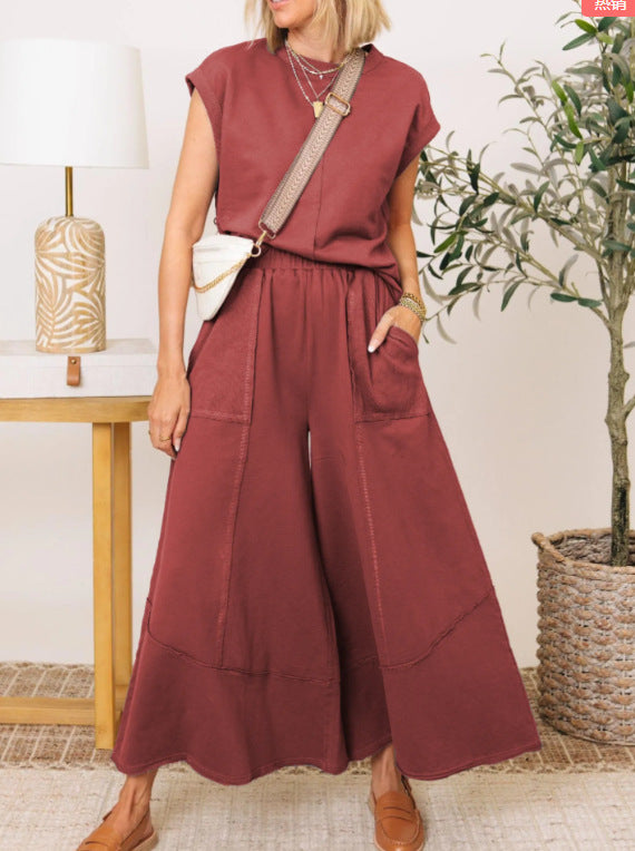 Sleeveless Colorblock Suit for Women with Pockets
