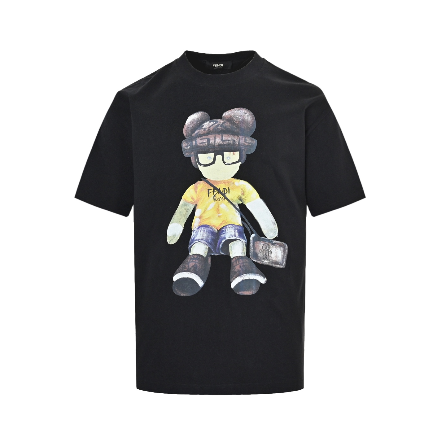 Fendi 25ss cartoon character hand-painted print short sleeves