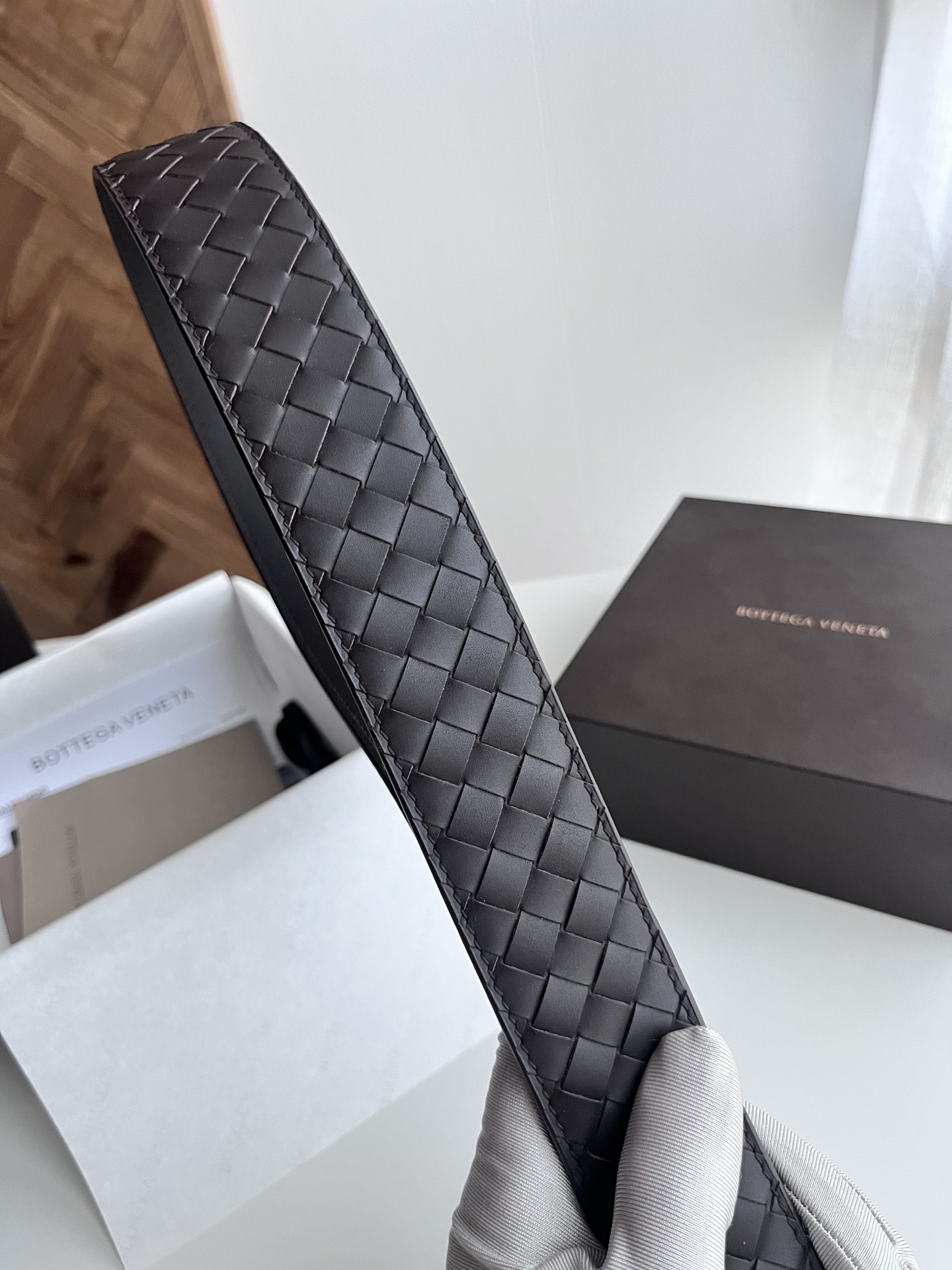 Bottega Veneta intreccio woven cowhide double-sided belt width 4.0cm