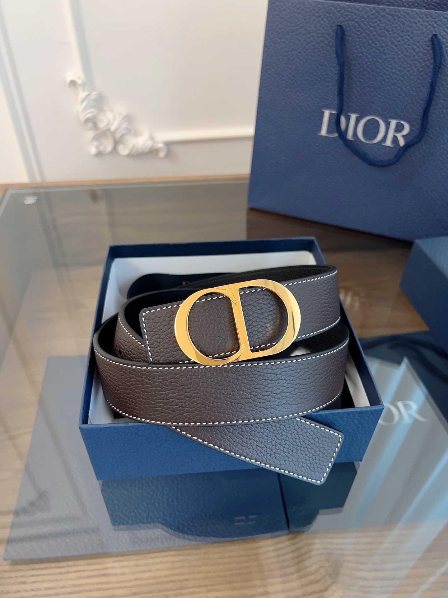 Dior double-sided leather belt 3.5CM wide