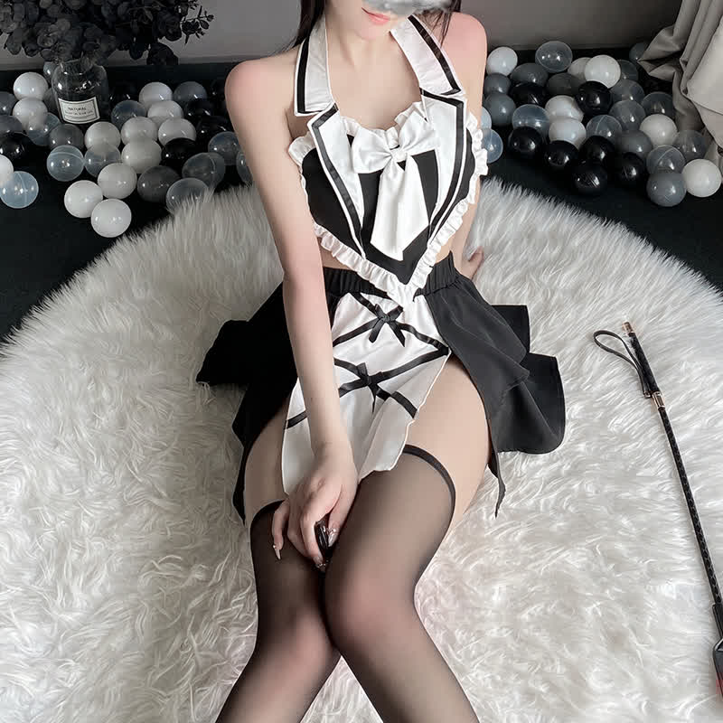 Sexy Backless Bow Maid Lingerie Set