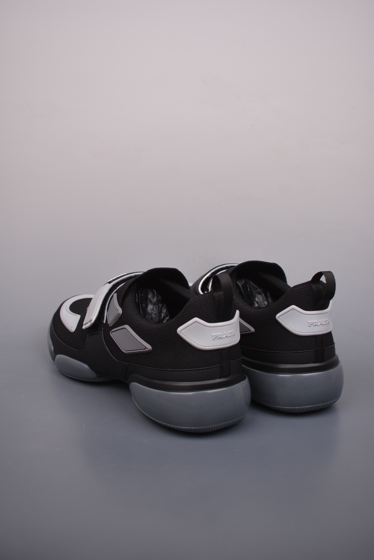 Prada Cloudbust Velcro Strap Low Sneakers Black, Gray and White 20G064-10UF-F0928