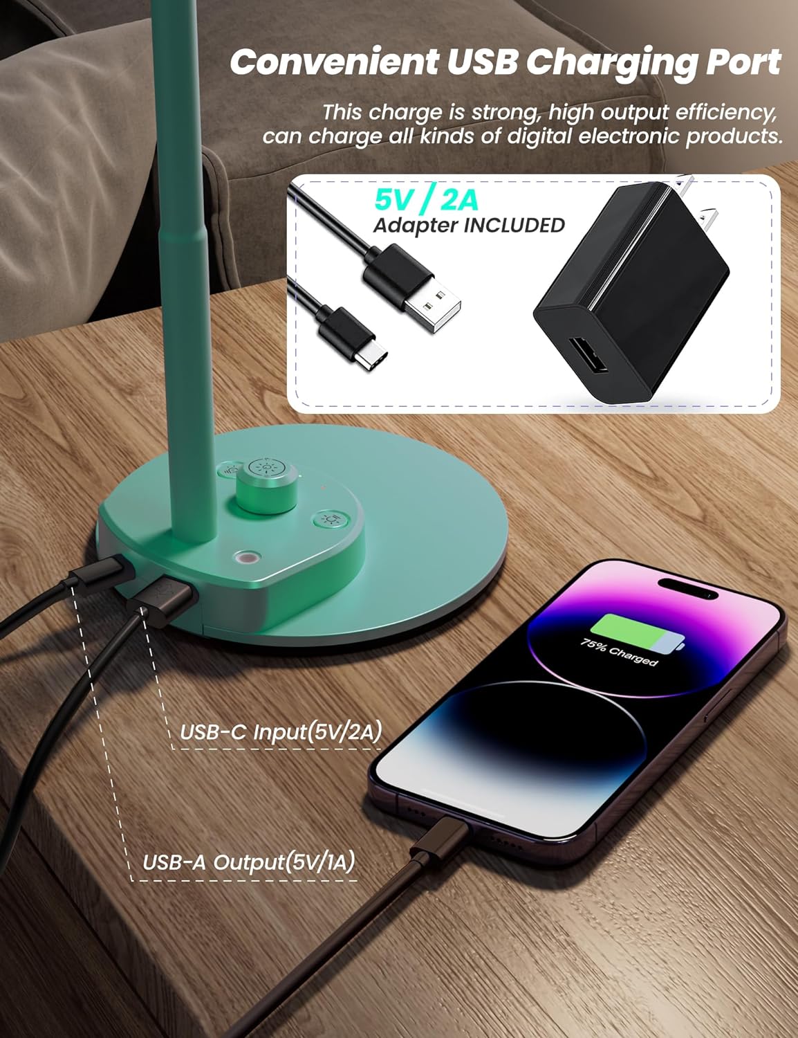 BOHON LED Desk Lamp with USB Charging Port 3 Color Modes Dimmable Reading Light Intelligent Induction Auto Dimming Task Lamp Flexible Gooseneck Table Lamp for Bedside Office, AC Adapter Include