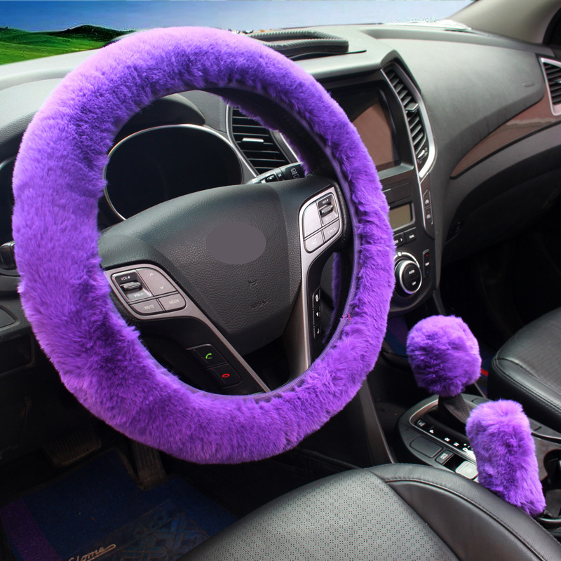 🚗🚗Winter warm plush car steering wheel three-piece set