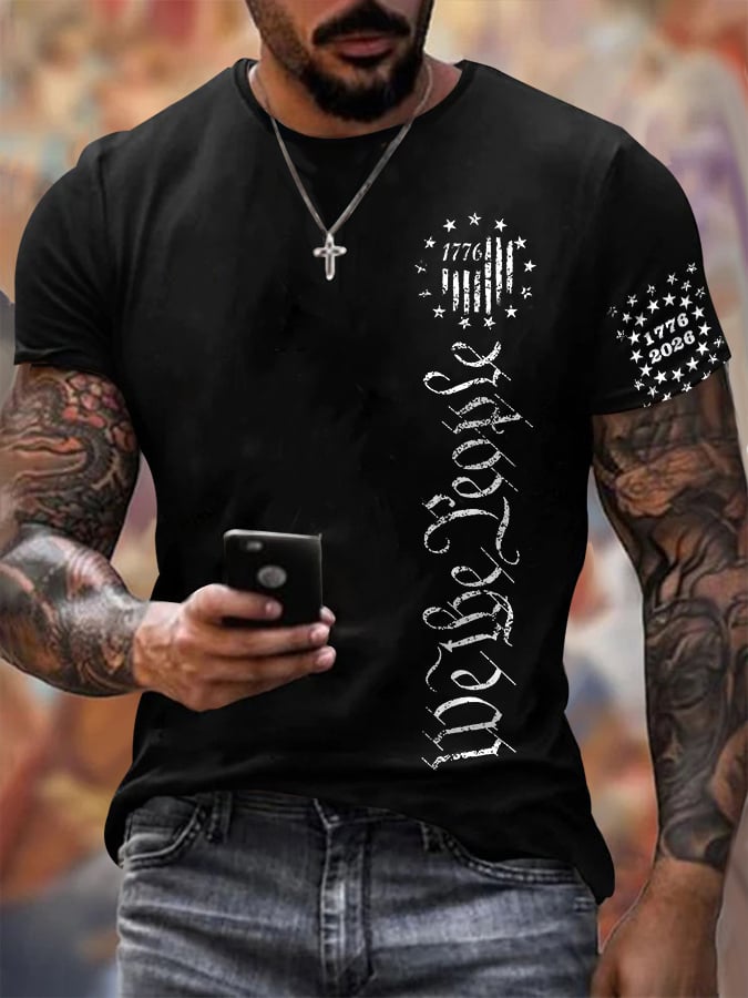Men'S Retro 1776 - 2026 We the People American Flag Print T-Shirt