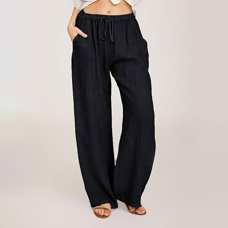 Casual loose-fittingl ace-up long pants