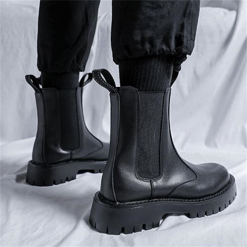 Male Thick Bottom Motorcycle Boots Spring Mens Chunky Casual Shoes