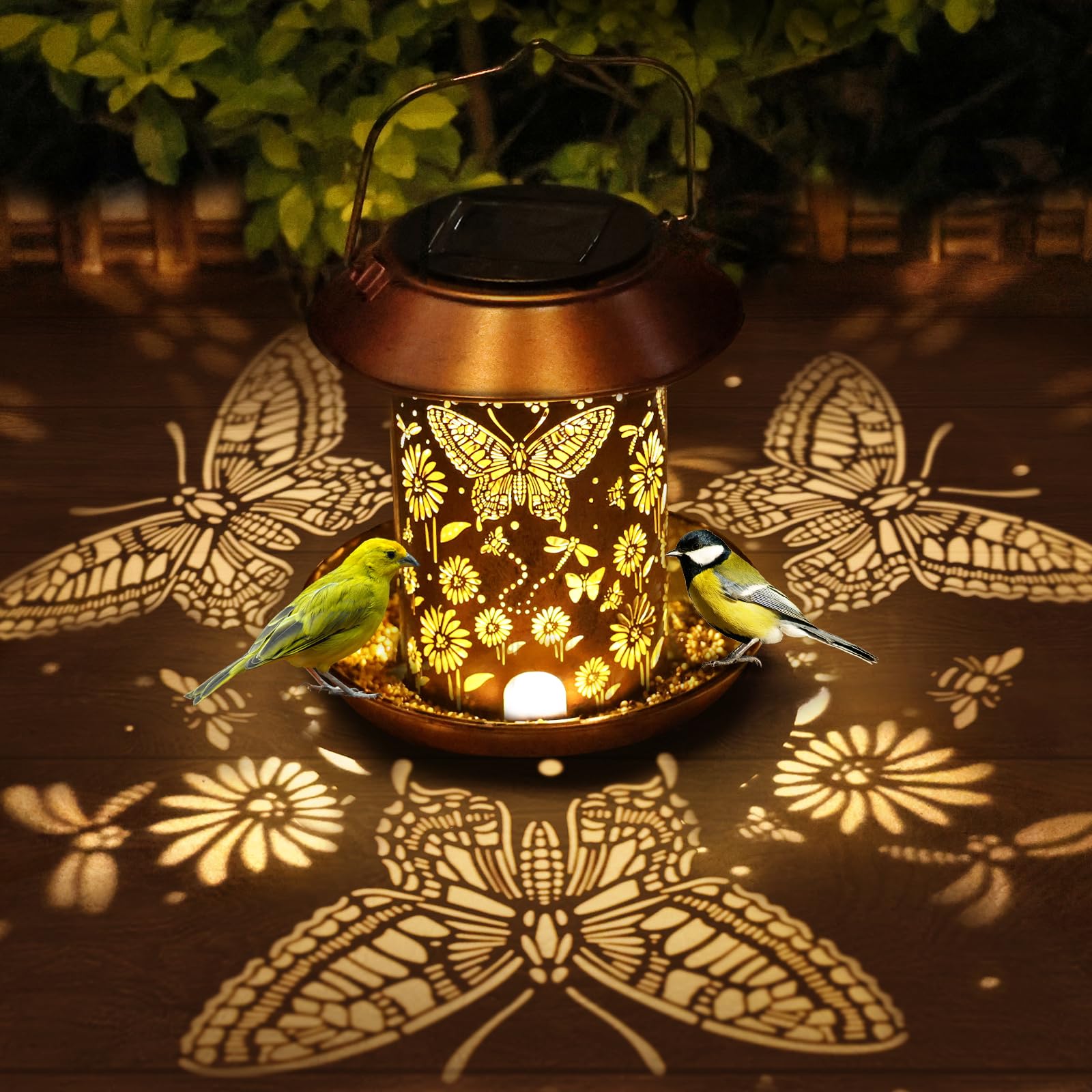 Solar Bird Feeders for Outdoors Metal Lanterns Outdoor Waterproof Hanging Garden Decor