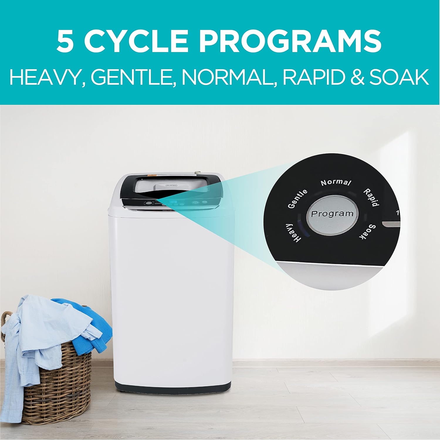 BLACK & DECKER Small Portable Washer 0.9 Cu. Ft. with Transparent Lid & LED Display