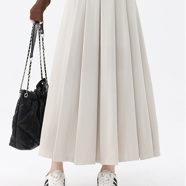 White High waist show thin pleated skirt belt suit skirt