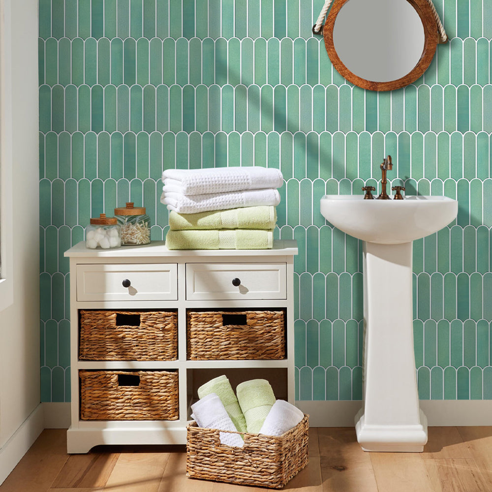 3D Jade Green Fish Scale Peel and Stick Wall Tile