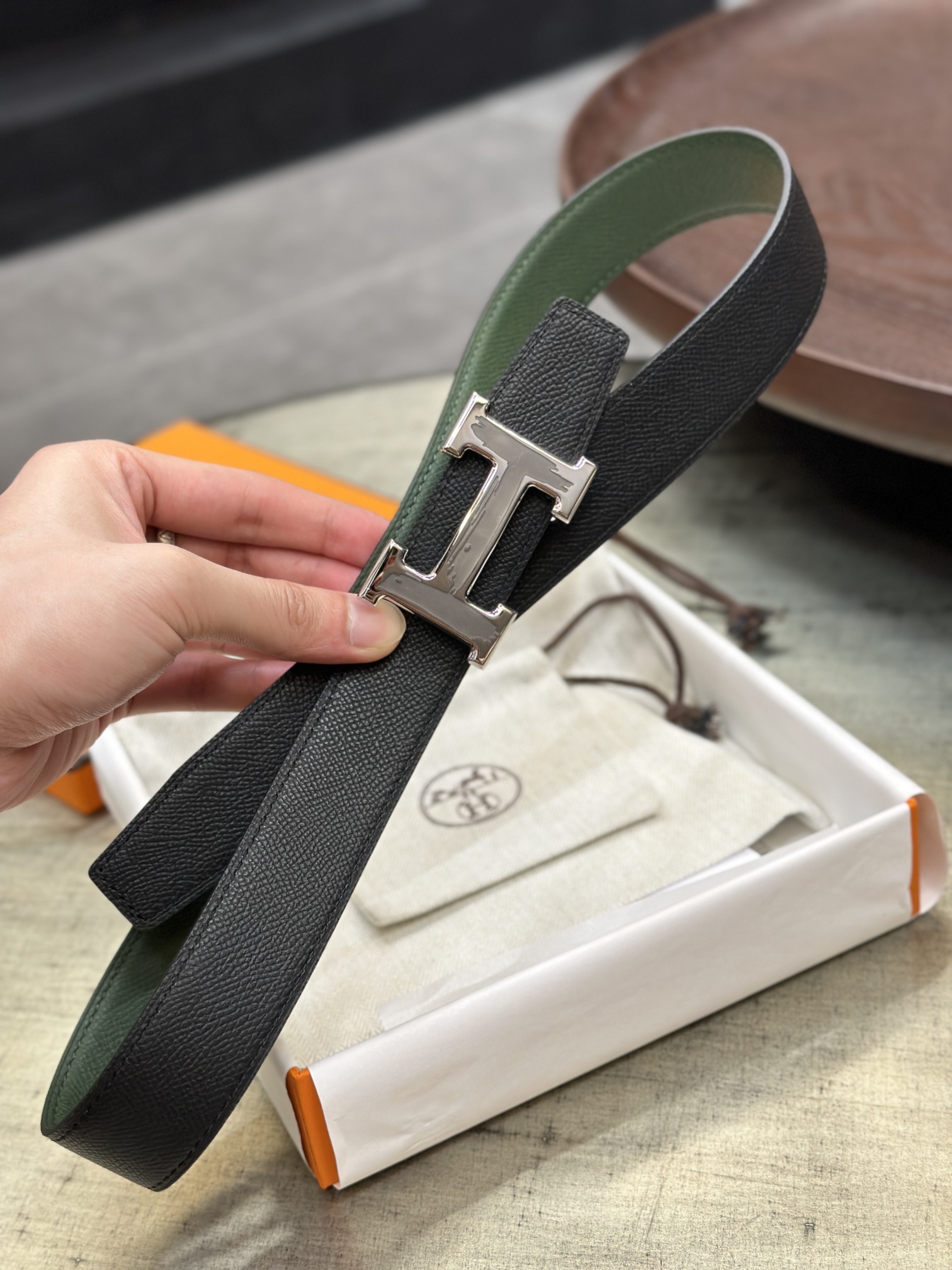 Hermès epsom double-faced calfskin belt 3.2CM wide