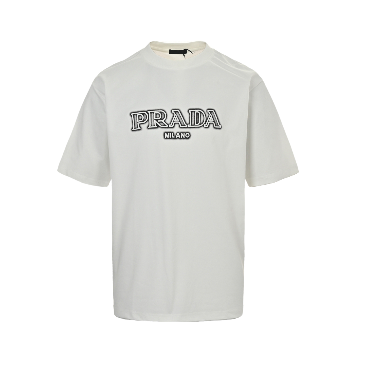Prada 25ss embroidered letters back splashed triangle logo short sleeves