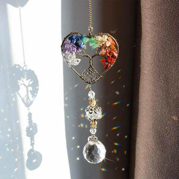 Natural crystal wind chime tree of life light catcher - Christmas decoration