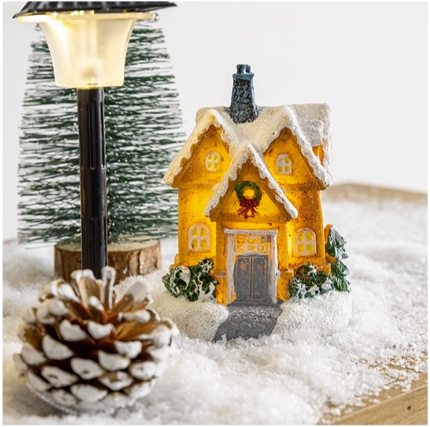 Christmas light up log cabin decoration Christmas tree micro landscape landscape town fireplace decoration scene layout