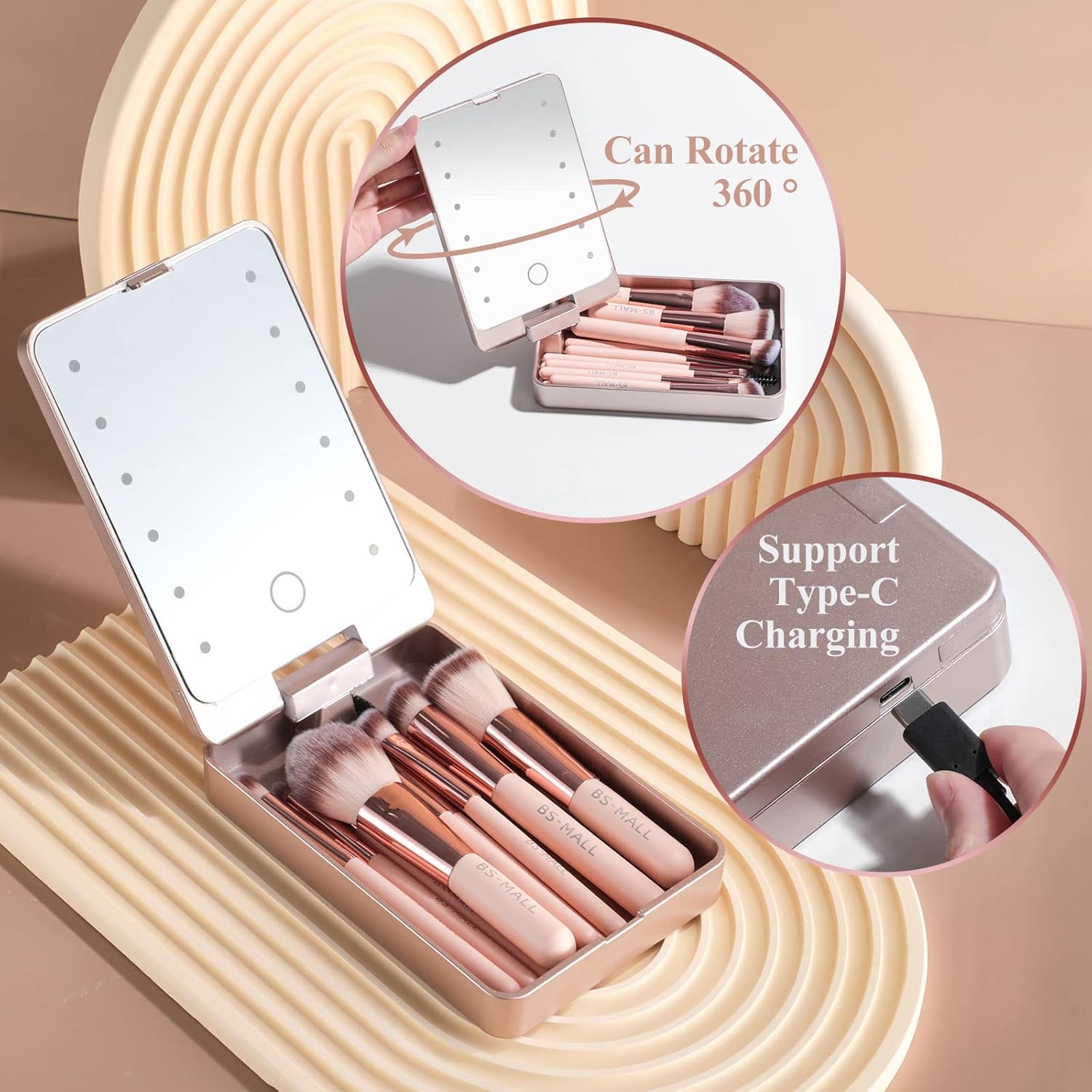2025 NEW🔥Travel Makeup Brush Set With LED Light Mirror