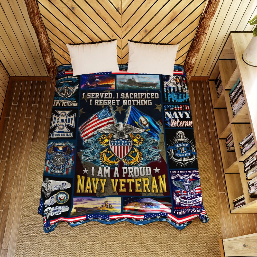 U.S. Navy I Am A Proud Navy Veteran Quilt Blanket