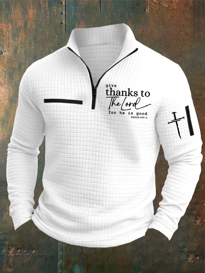 Men's Casual Retro Checkered Jacquard Faith Gratitude Main Color Contrast Sweatshirt