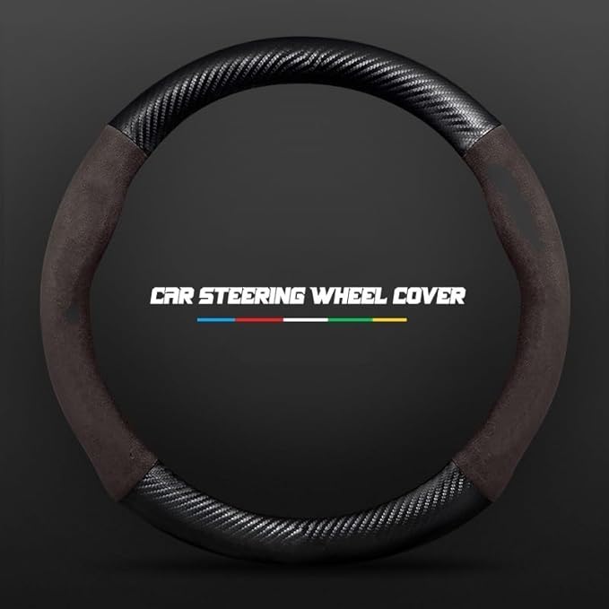 Steering wheel cover 3D embossed carbon fiber leather protective cover