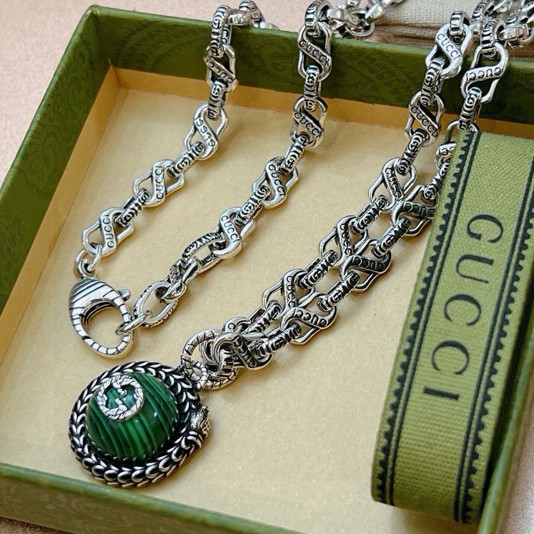 Gucci Anger Forest Series Green Planet Chain Necklace