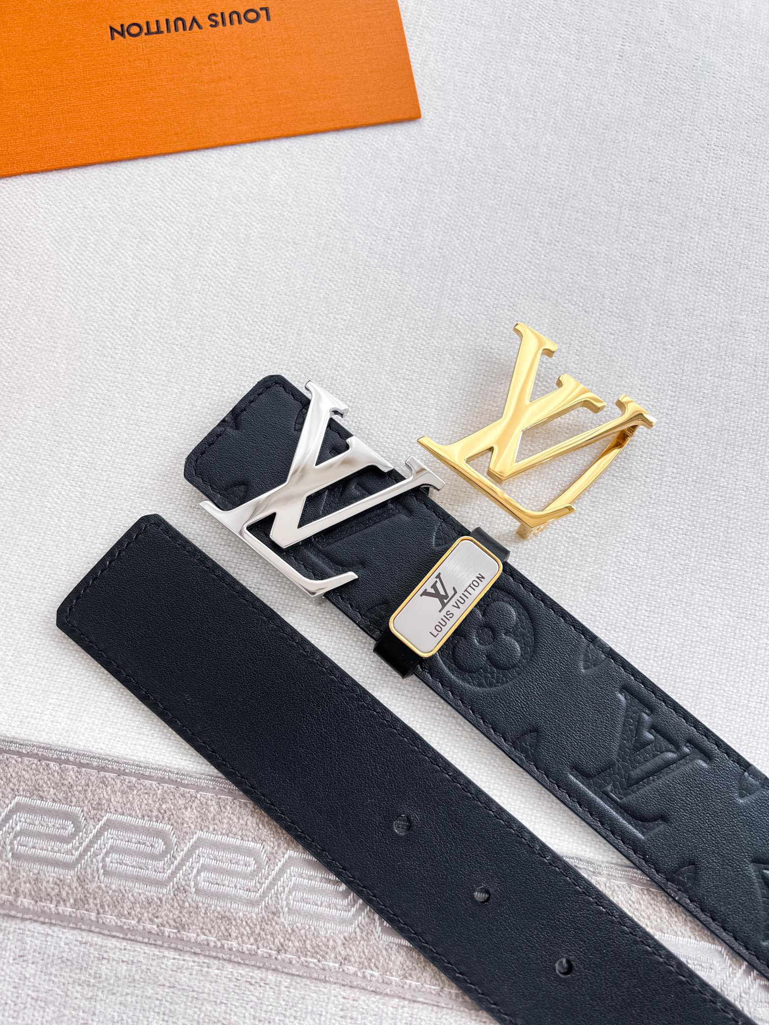 Louis Vuitton Black Printed Calfskin Men's Belt 3.8CM Width