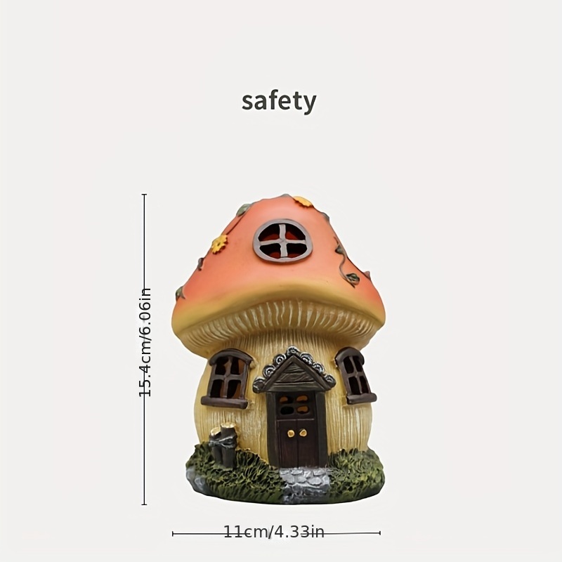 1pc Solar Fairy Garden House Adorable Mushroom Cottage Cute Garden Statues Decor Miniature Figurine Sculpture Yard Pot Backyard Ornaments Decoration Gift