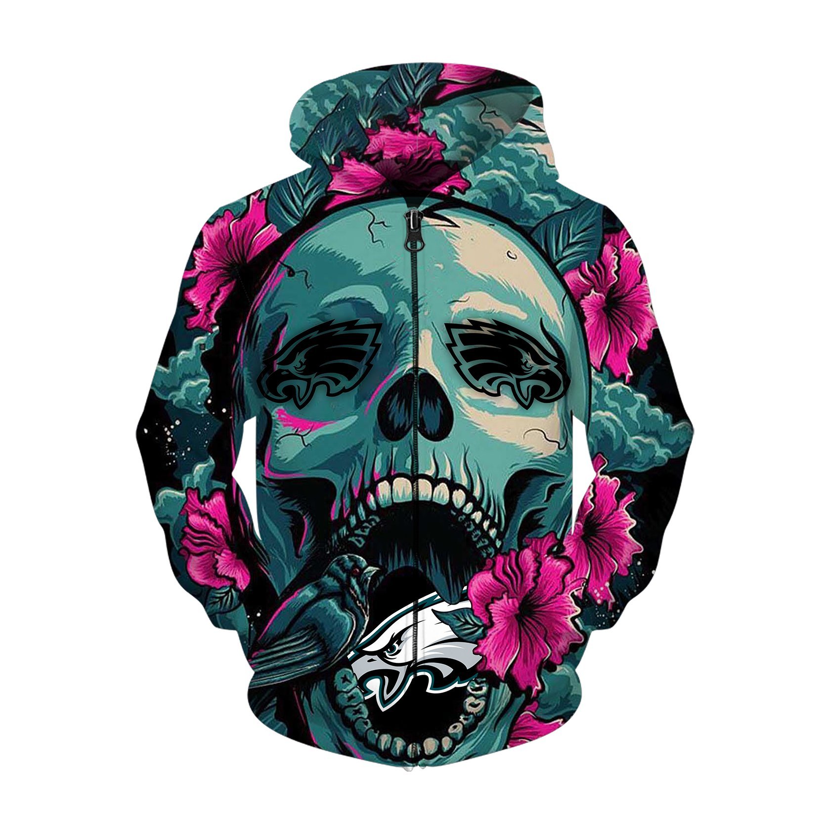 EAGLES 3D HOODIE SKULL FLOWER