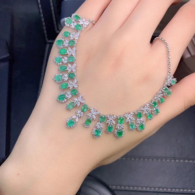 Natural New Emerald Necklace Zircon Pendant Necklace Ladies S925 sterling Silver necklace high quality everyday fine jewelry