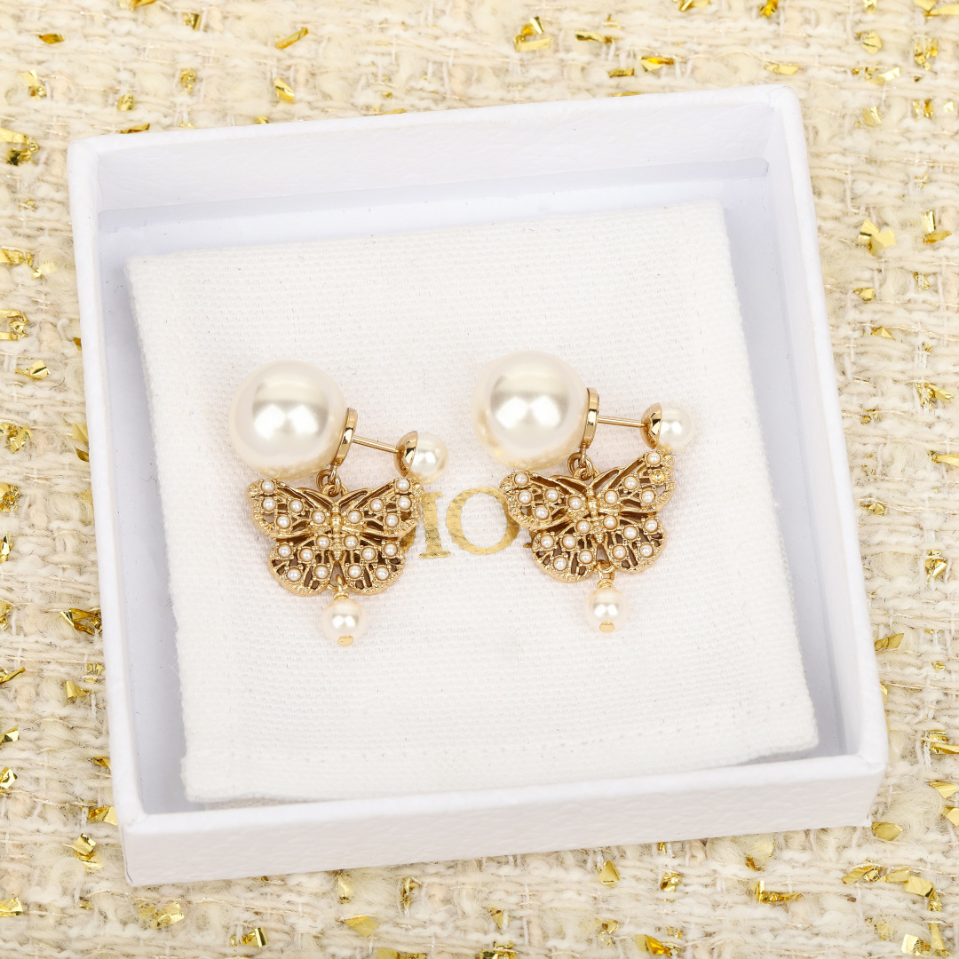 Dior Pearl Hollow Butterfly Earrings