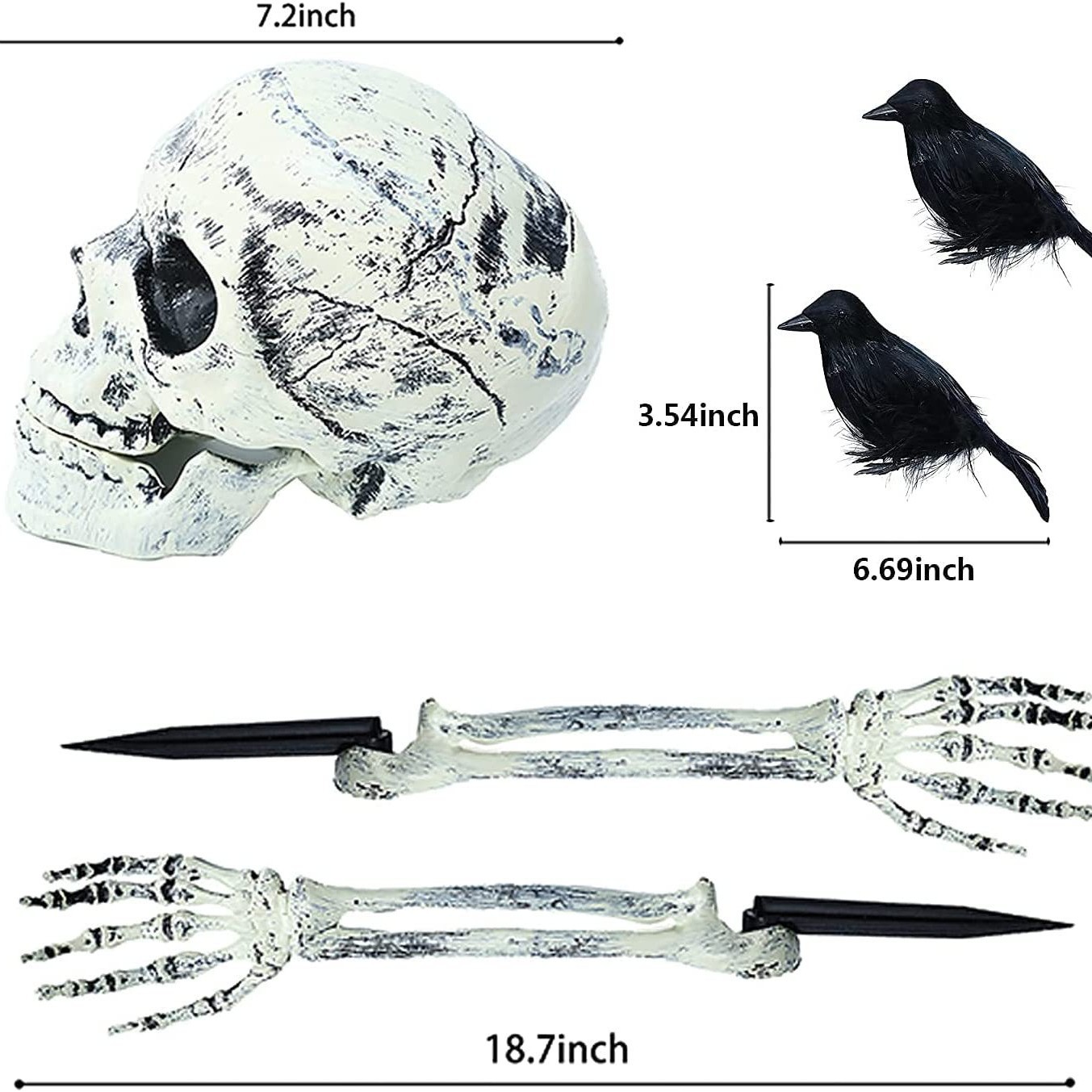 💀Halloween Skeleton Arms Stakes And Skeleton head Led Decorations-Adjusted Wrist,Waterproof ,LED with 8 Lighting Modes