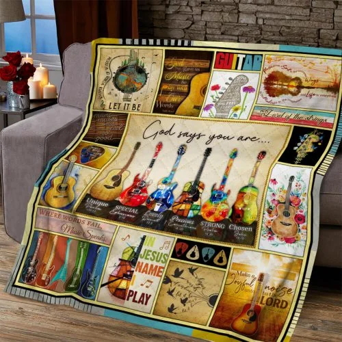 Guitar, God Says You Are Quilt Blanket