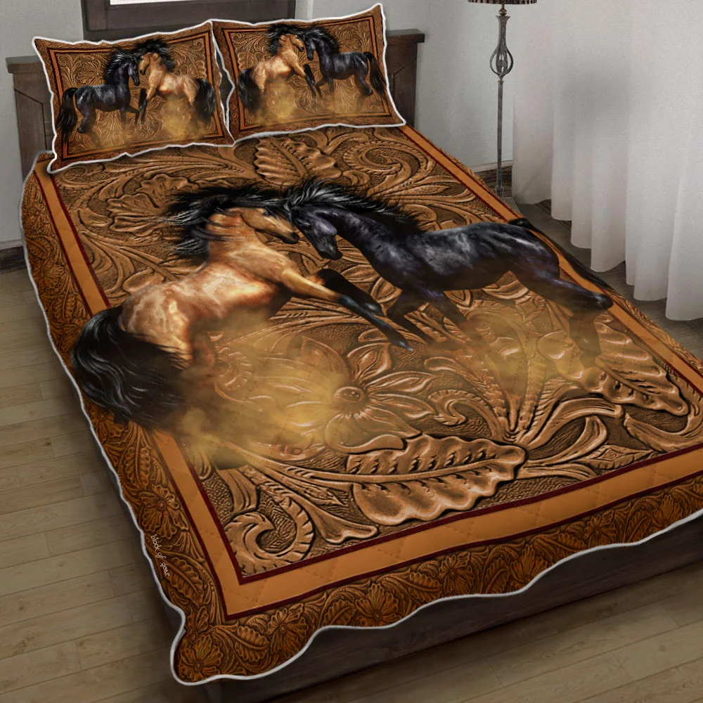 Couple Horse Quilt Bed Set