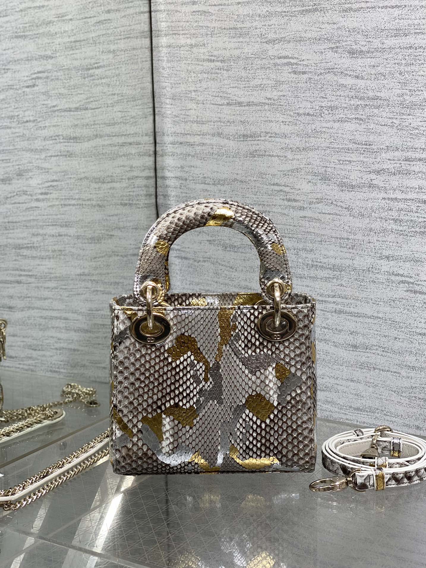 Dior Lady three-grid rare snakeskin Princess Diana bag