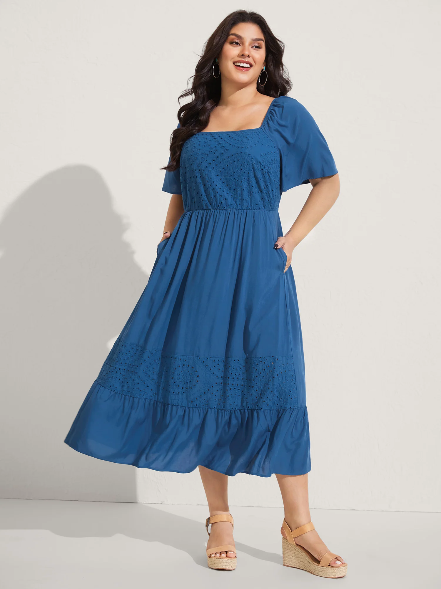 Rayon Lace Pleated Tiered Midi Dress