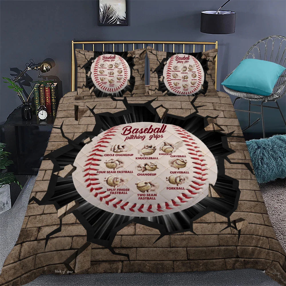 Baseball Pitching Grips Quilt Bed Set