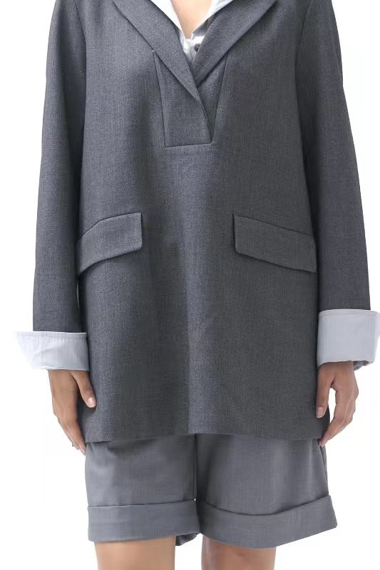 Autumn Stitching Color Matching Loose Design Blazer Tops Women