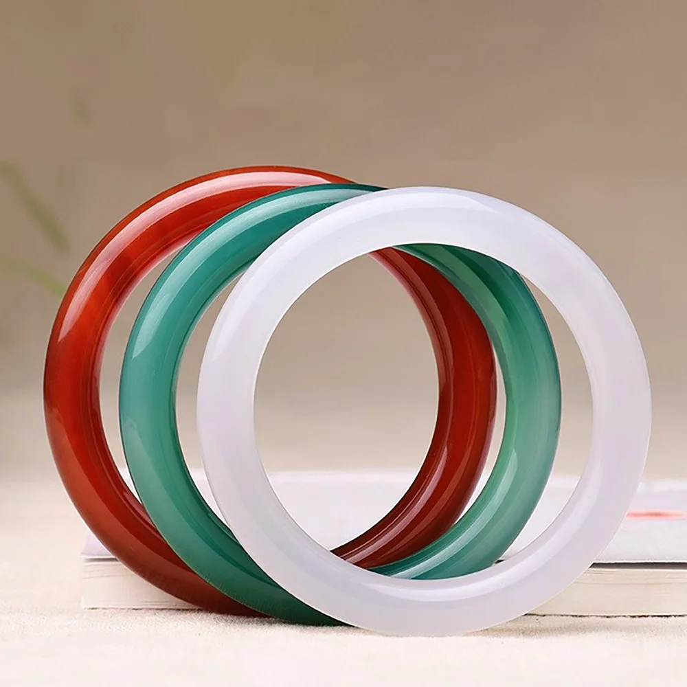 Natural White Jade Round Women's Bangles Brazil Ice Green Chalcedony Couple Bracelets Fine Jewelry Ladies Gift Free Shipping