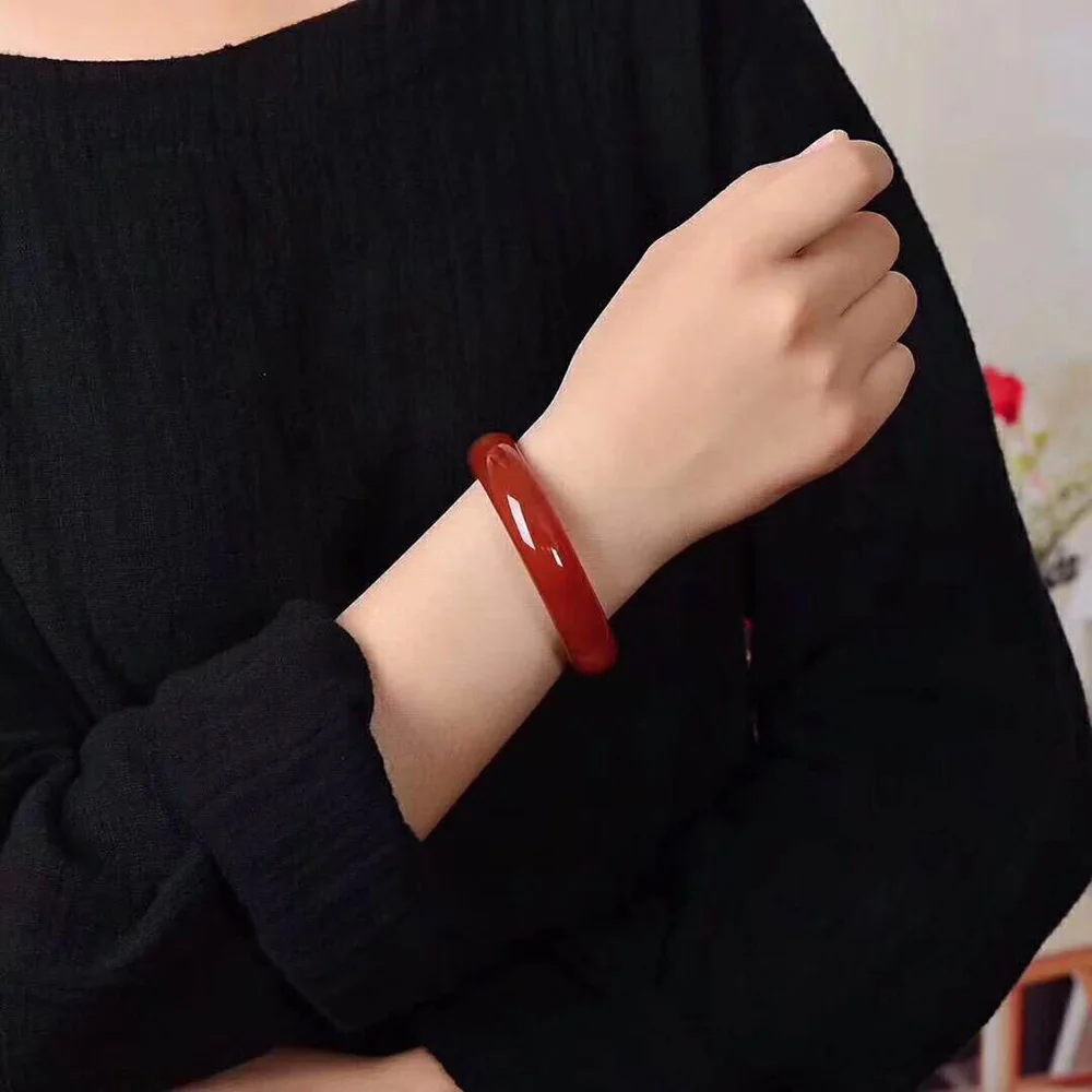 Natural Agate Bangle Brazilian Red Agate Widened Jade Bracelet Jewelry Women Fashion Accessories Gift For Mother Free Shipping