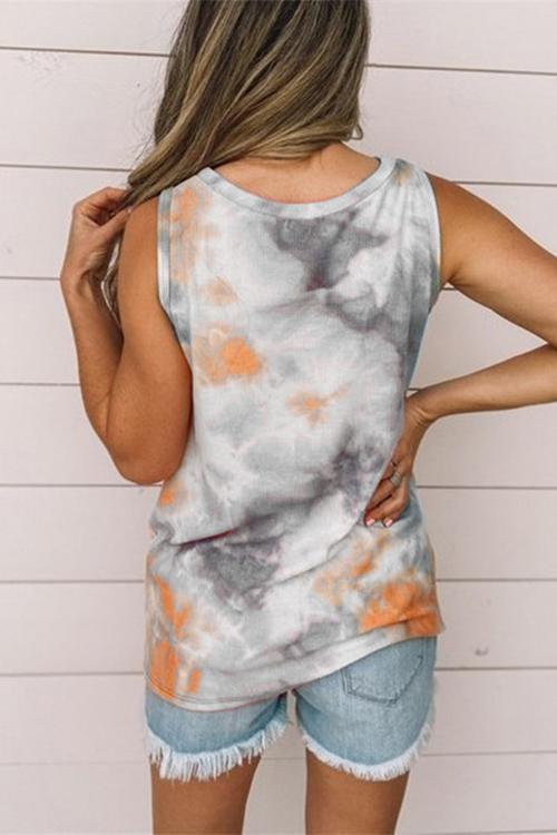Heididress Tie Dye Twist Knot Front Sleeveless Top