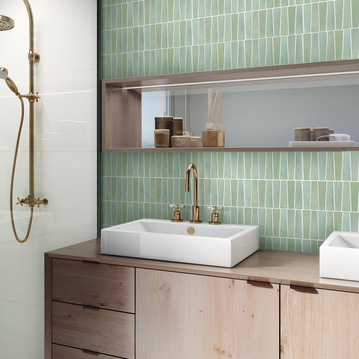 3D Trapezoid Light Green Peel and Stick Wall Tile