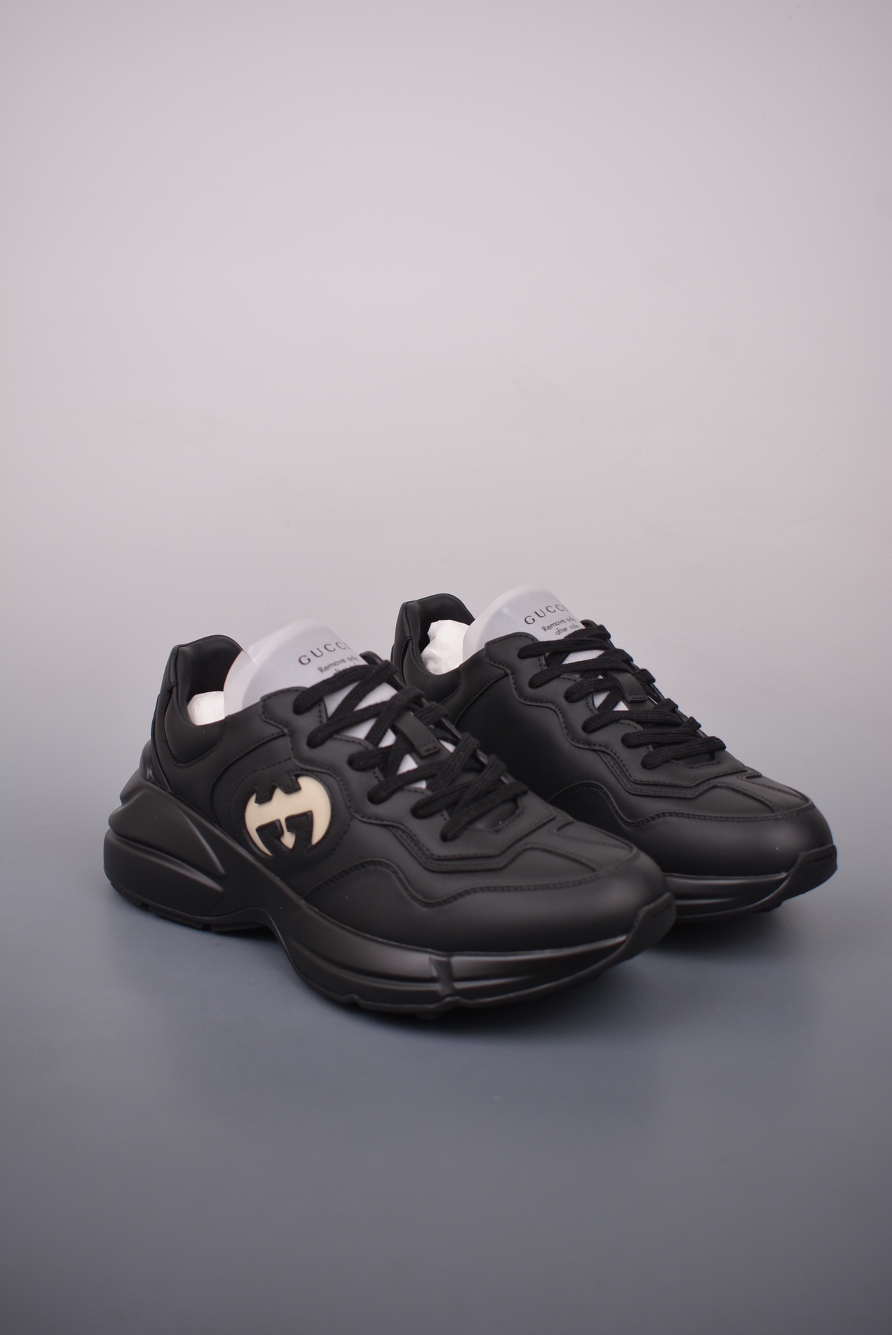 Gucci Leather Black and White Double G Hollow