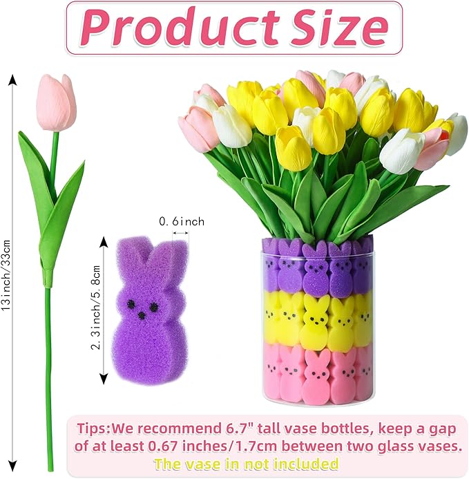 🔥On Sale🔥Easter Sponge Bunnies Vase Filler with Artificial Tulips Flowers
