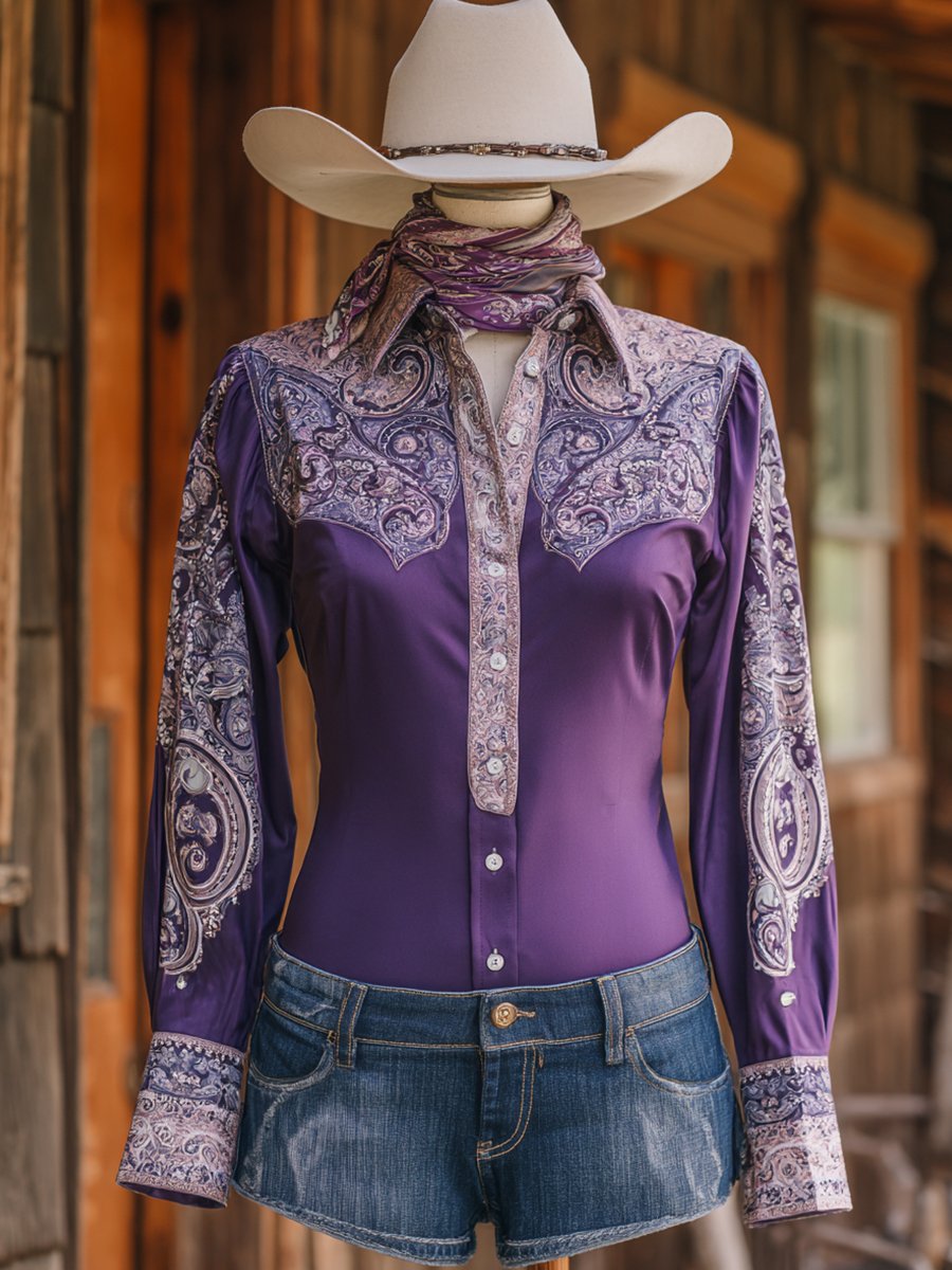 Women's Vintage Paisley Western Long Sleeve Shirt
